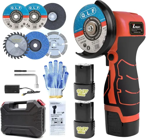 Vista 10 de Kit de Amoladora Angular Inalámbrica Sin Escobillas ZFULVO, Mini Herramienta de Rectificado Eléctrico de 19500rpm con Batería de 2x16.8V 2000mAh y 6