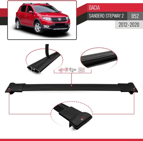 Vista 4 de Compatible con Dacia Sandero STEPWAY 2012-2020 - Barras transversales modelo Mosca, portaequipajes, rieles de transporte, color negro