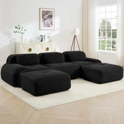 Vista 32 de Juego de sofás seccionales sin hueso de 117 pulgadas para sala de estar, modular en forma de L y sofá de 3 plazas con asiento profundo, almohadas
