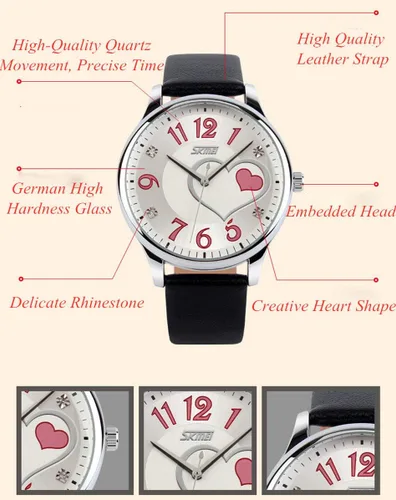 Vista 5 de IJAHWRS Reloj analógico para mujer, reloj de pulsera de cuarzo para mujer, correa de cuero, cara grande, divertido y lindo reloj