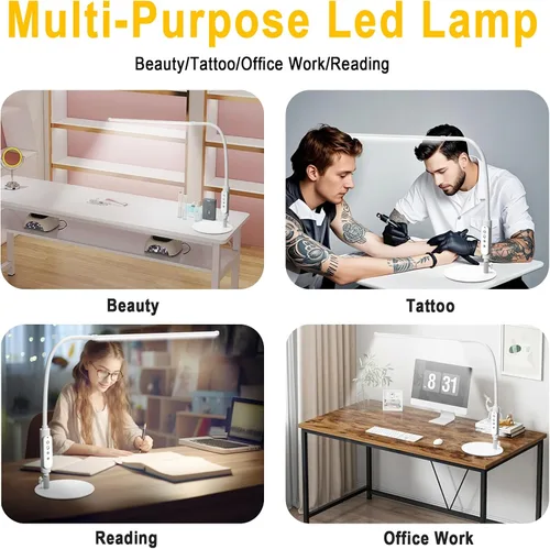 Vista 7 de CGBE Lámpara de escritorio LED: lámpara de uñas ajustable de 360° para escritorio con 3 modos de color y 5 niveles de brillo, lámpara de uñas