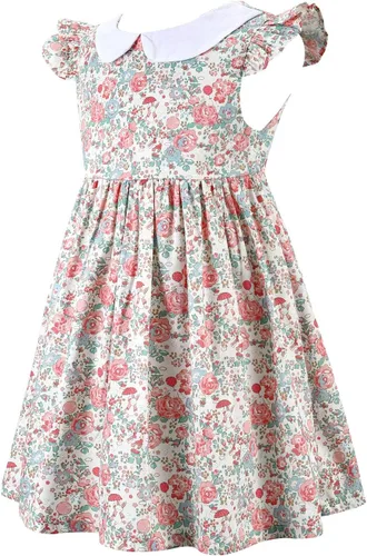 Vista 2 de Vestido casual de algodón con estampado floral vintage para niñas 2T-12, para primavera, verano, otoño, ropa de Pascua