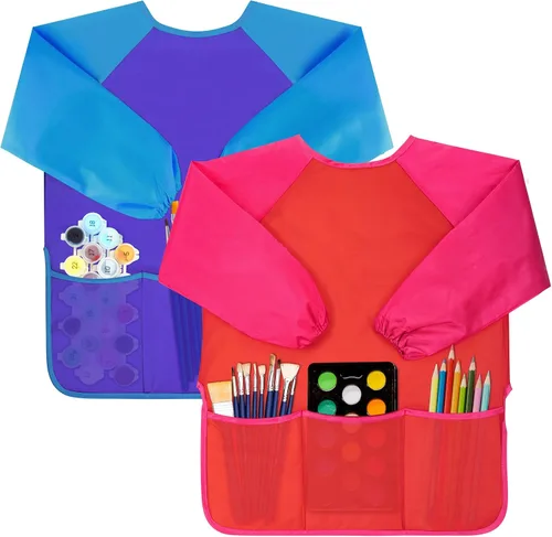 Vista 9 de Bassion Kids Art Smock, Toddlers Painting Aprons Colorful Waterproof Children Artist Smock Age 2-8 Years Gifts