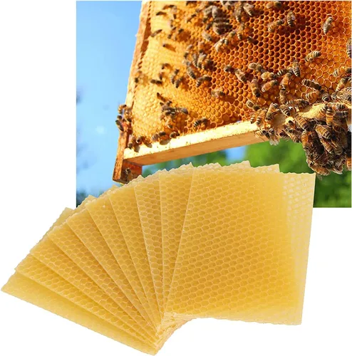 Vista 4 de ZYAMY 10 hojas de cera de abejas de 5.1 x 3.5 pulgadas, marco de cera de colmena natural, equipo de apicultura para artesanía, fabricación de velas