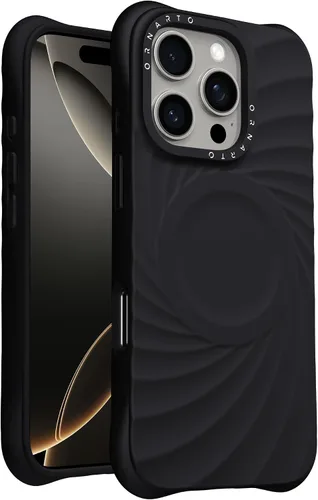 Vista 2 de ORNARTO Vortuxe - Funda para iPhone 16 Pro Max de 6.9 pulgadas, color negro + funda para AirPods Pro 2 en negro