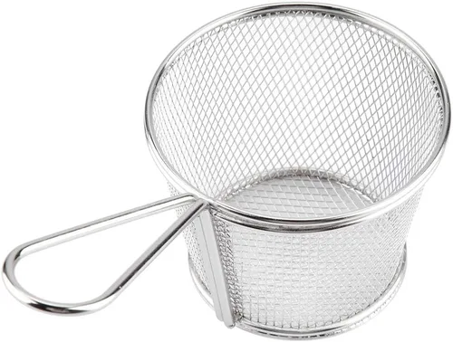 Vista 8 de Mini cesta para freír papas fritas, cesta de malla de alambre de acero inoxidable de 4 pulgadas para el hogar, cocina, colador de alimentos, papas