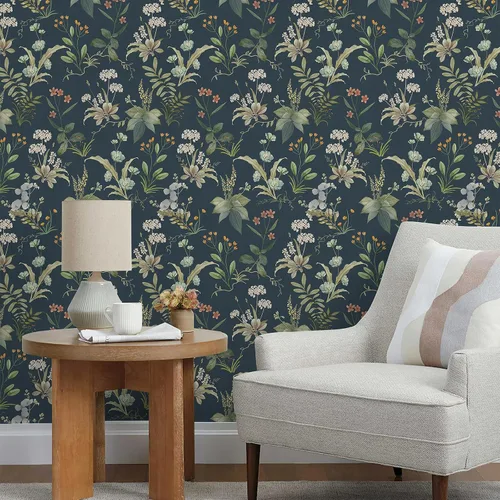 Vista 16 de Simon&Siff - Papel tapiz vintage despegar y pegar beige floral papel adhesivo flores silvestres botánico removible amigable para inquilinos 17,3