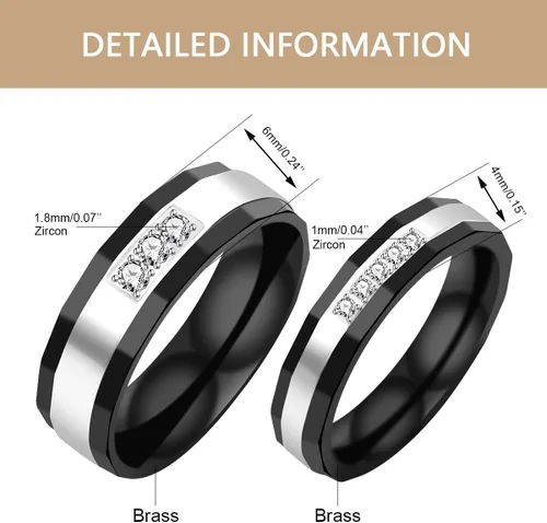 Vista 3 de Uloveido Anillos de compromiso de boda de acero inoxidable de titanio para parejas, grabados, amor real Y552