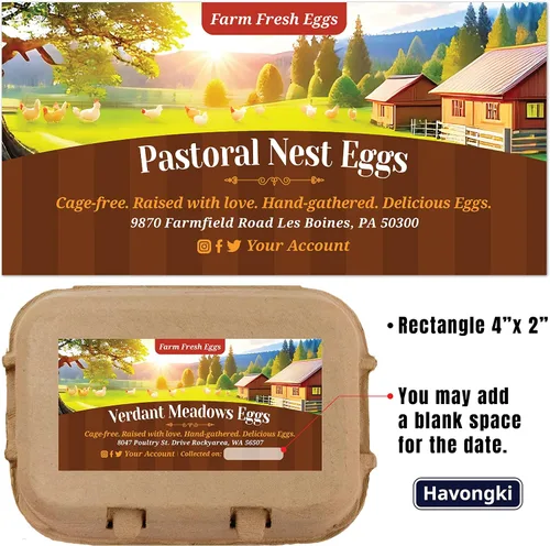 Vista 2 de Havongki 100 hojas – VOL.3 – Etiquetas personalizadas para cartón de huevos de 4 x 2 pulgadas, calcomanías adhesivas de huevos frescos de granja