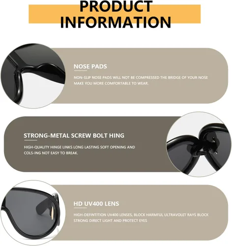 Vista 4 de Gafas de sol de aviador de gran tamaño para mujeres y hombres, máscara de onda de moda, UV400, estilo de diseñador de escudo futurista, AM051