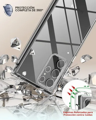 Vista 6 de SURITCH Funda Transparente para Samsung Galaxy S22 Ultra de 6.8" (Solo), [Protector de Pantalla Integrado] Carcasa Protectora de Cuerpo Completo