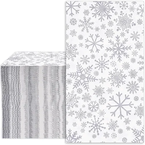 Vista 8 de Servilletas de papel desechables de 3 capas de copos de nieve de color azul cielo, servilletas de papel desechables para cena, suministros de fiesta