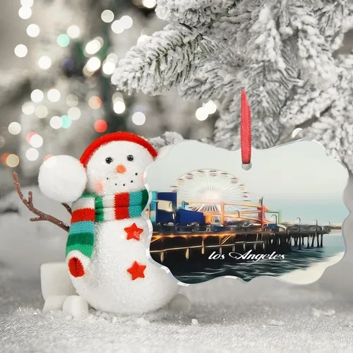 Vista 3 de Adornos de Navidad de California Estados Unidos, paisaje urbano de Los Ángeles, adornos de árbol de Navidad, adornos de Navidad personalizados