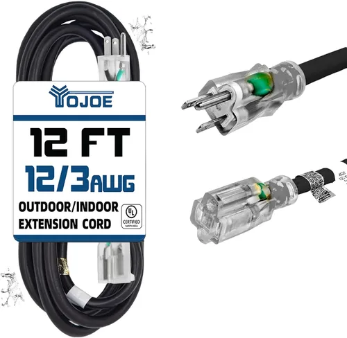 Vista 25 de YOJOE Extensión de cable para interiores y exteriores con extremo iluminado, cable resistente de 3 puntas 15A a prueba de inclemencias del tiempo
