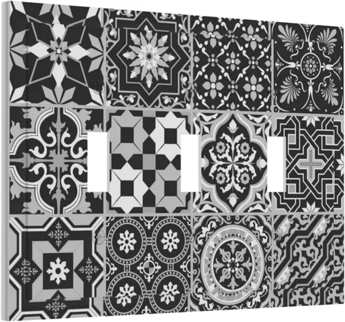 Vista 17 de Azulejos Negros Texturas Modernas Retro Marruecos 1 Gang Cubierta de Interruptor de Luz Sin Dispositivo Placa de Pared en Blanco Decorativa Placa