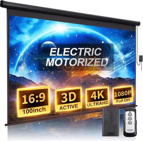 Vista 11 de Pantalla de Proyector de 120 Pulgadas Motorizada 4:3 HD Eléctrica Elevable con Control Remoto, Pantalla de Proyección Automática Retractable