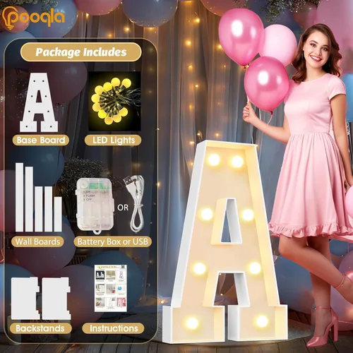 Vista 7 de Pooqla Letras de marquesina iluminadas de 3 pies, letras de marquesina con luz LED blanca fría y blanca cálida, letras de mosaico gigante para Letra