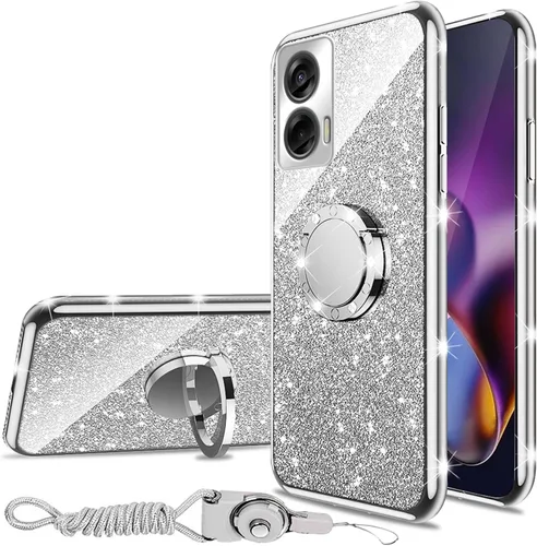 Vista 12 de nancheng Funda para Motorola Moto G Play 2024 (6.5 pulgadas) para niñas y mujeres, bonita funda de teléfono de TPU suave con purpurina y anillo