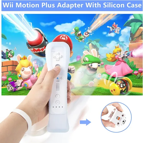 Vista 6 de Paquete de 2 adaptadores Motion Plus con funda de silicona Sensor W para control remoto Nintendo Wii, adaptador Acelerador Motion Plus (blanco)