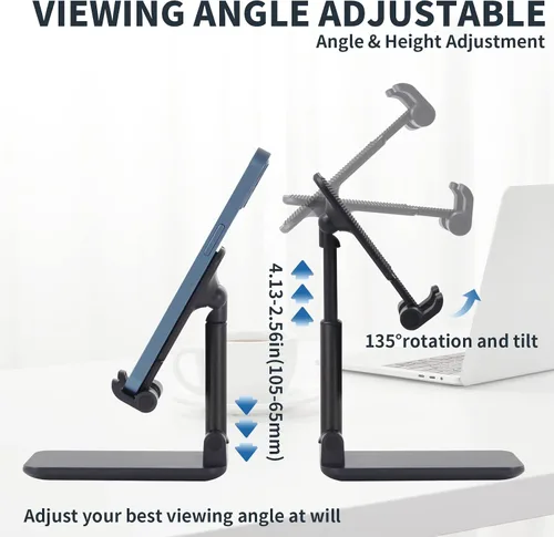 Vista 6 de HOTEMIA Soporte para teléfono celular, soporte plegable ajustable para teléfono para escritorio, soporte de iPhone compatible con todos los Negro
