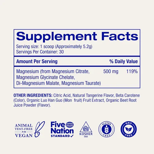Vista 3 de Ora Organic Suplemento en polvo de complejo de magnesio - Magnesio 4 en 1: glicinato, taurato, malato y citrato vegano, sin gluten Sabor a