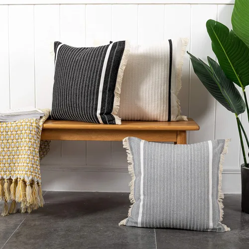 Vista 6 de OJIA Funda de Almohada Moderna con Borlas, Funda de Cojín Decorativa con Flecos de Liana, Funda de Almohada Tejida Estilo Granja para Sofá Silla