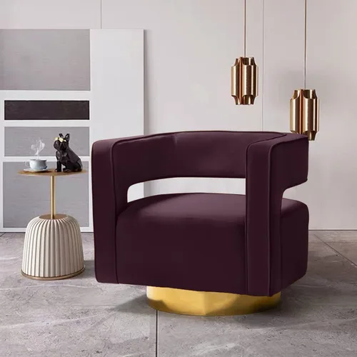 Vista 13 de TINA'S HOME Silla giratoria de barril de acento, moderna silla de terciopelo de barril giratorio con respaldo abierto curvado 3D con base de metal