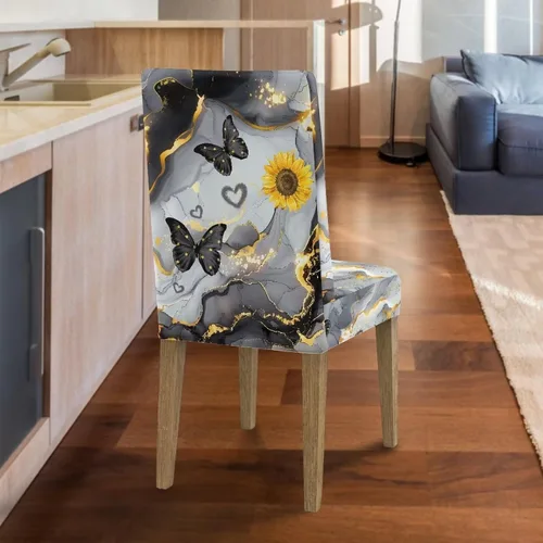 Vista 6 de HUGS IDEA Butterfly Marble Texture Dining Chair Covers Set of 4 Stretch Kitchen Chair Covers Washable Dining Chairs Slipcovers Cubre Sillas