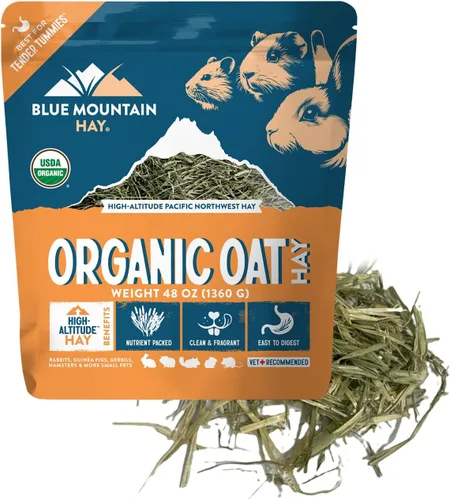 Vista 3 de Blue Mountain Hay Heno de avena orgánica fresca (15 onzas) de High Altitude Animal Farm para la salud digestiva y el cuidado dental, USDA Organic