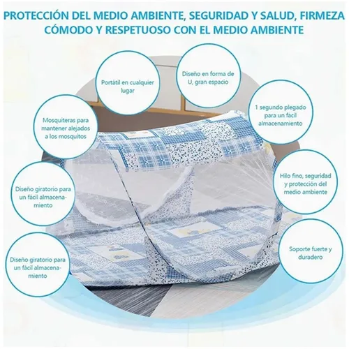 Vista 4 de Tienda de campaña para cuna de bebé, cierre de cremallera, plegable, portátil, transpirable, cubierta de red para cama de bebé (azul)