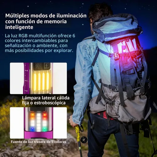 Vista 5 de Linterna EDC recargable de 365 nm con RGB, mini linterna LED magnética de 1500 lúmenes, linterna de bolsillo con memoria de modo para trabajar