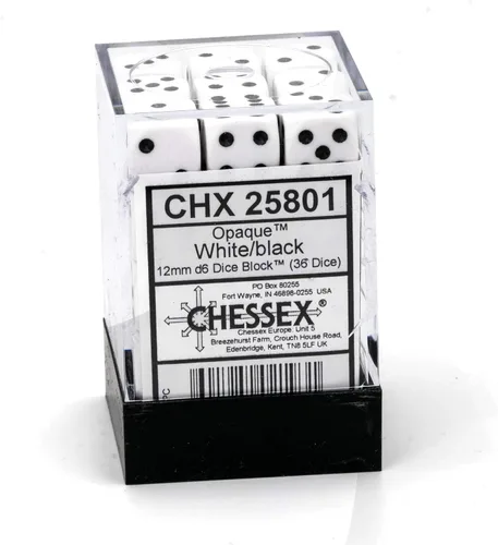 Vista 3 de Chessex CHX25801 Dice-Opaque: 36D6 Blanco/Negro Set, Pequeño (0.394 in - 0.551 in)