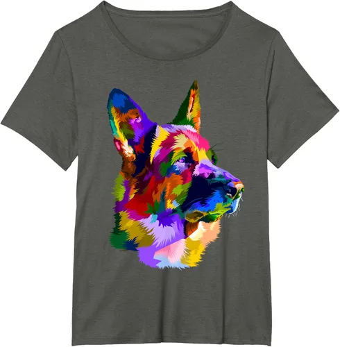 Vista 97 de Camiseta con retrato de pastor alemán para dueños de perros, Negro, S