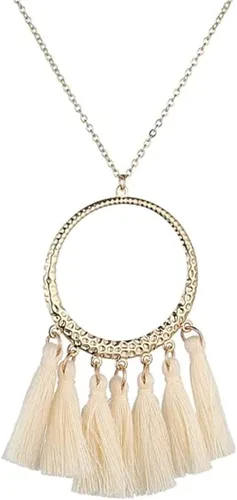 Vista 2 de KAZANA Conjunto de 5 piezas de joyería de moda larga borla collar de mujer círculo redondo dorado Boho Vintage declaración flecos collar bohemio