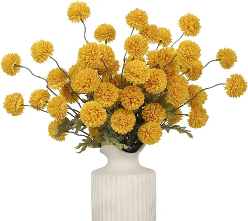 Vista 17 de DuHouse 6 piezas de flores artificiales de seda falsa pompón crisantemo, pequeña mini bola de crisantemo de seda con tallos para bodas DIY arreglos