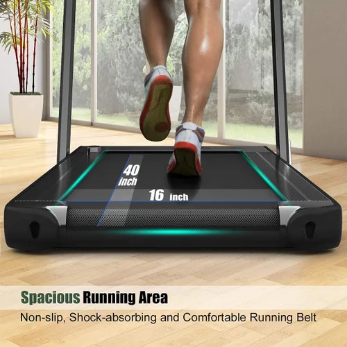 Vista 4 de GYMAX Caminadora Compacta, Caminadora Plegable de Doble Pantalla de 2.25HP para el Hogar con Control Remoto/Aplicación Inteligente, Caminadora