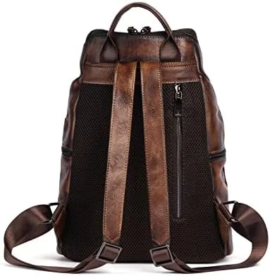 Vista 2 de Mochila grande de cuero vintage para mujer, Café, Rústico