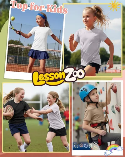 Vista 2 de Paquete de 4 camisetas atléticas de manga corta para niñas, de secado rápido, camisetas activas de verano con cuello redondo y ropa deportiva