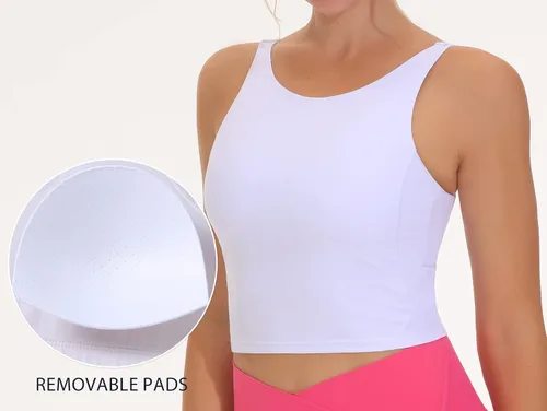Vista 4 de THE GYM PEOPLE Brasier deportivo sin mangas para mujer, para entrenamiento, correr, yoga, recortado, con relleno extraíble
