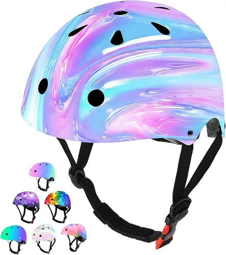 Vista 19 de Casco de bicicleta ajustable con gradiente de color para niños pequeños de 3-5-8-14+ años, niñas y niños. Casco para monopatín y bicicleta