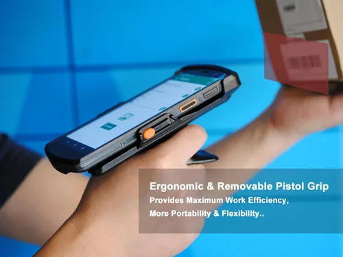 Vista 6 de Robusto 4G LTE Android escáner de código de barras pistola agarre portátil computadora móvil 5 "pantalla táctil con Honeywell N6603 1D 2D lector
