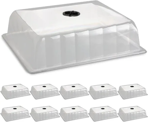 Vista 9 de RooTrimmer 10 Piezas Cúpula de Humedad, Cúpula de Plástico Transparente para Inicio de Semillas 1020 Cubiertas de Bandeja Humidificantes y Aislantes