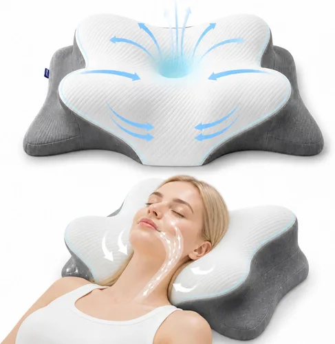 Vista 8 de Almohada cervical para aliviar el dolor de cuello, soporte ergonómico de espuma viscoelástica refrescante 3.9 Inch Ergonomic Pillow, Cooling