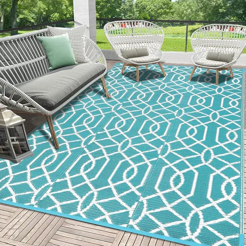 Vista 33 de HEBE Alfombra impermeable para exteriores de 5 x 8 pies para patios, alfombra de paja de plástico reversible floral, alfombra de patio, alfombra