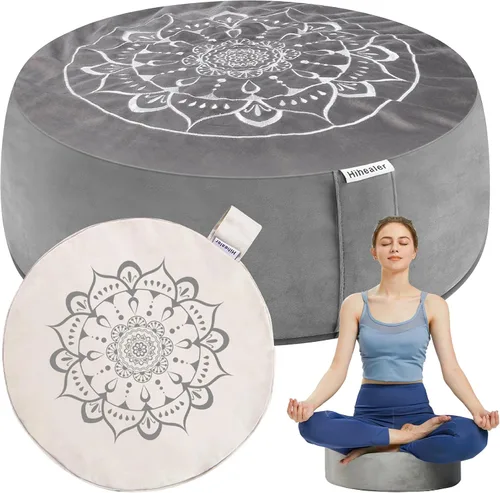 Vista 8 de Juego de cojín de meditación Hihealer grande de terciopelo para piso y cojín de yoga tibetano tradicional para adultos Zafu con relleno de trigo