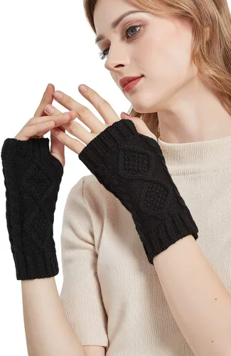 Vista 7 de NOVAWO Calentadores de brazo de invierno para mujer, guantes cálidos sin dedos, ganchillo de mano