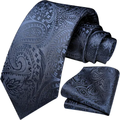 Vista 26 de HISDERN Corbatas para hombre, corbata de cachemira y bolsillo cuadrado tejido clásico floral para hombre, corbata de fiesta de boda