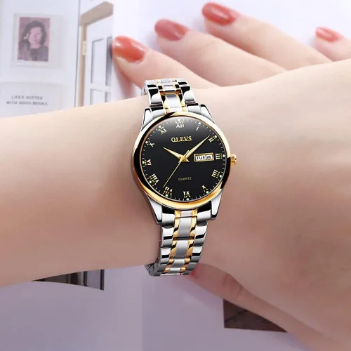 Vista 3 de OLEVS Reloj de lujo de acero inoxidable para mujer reloj de pulsera pequeño con fecha de día reloj analógico clásico de cuarzo para mujer pulsera