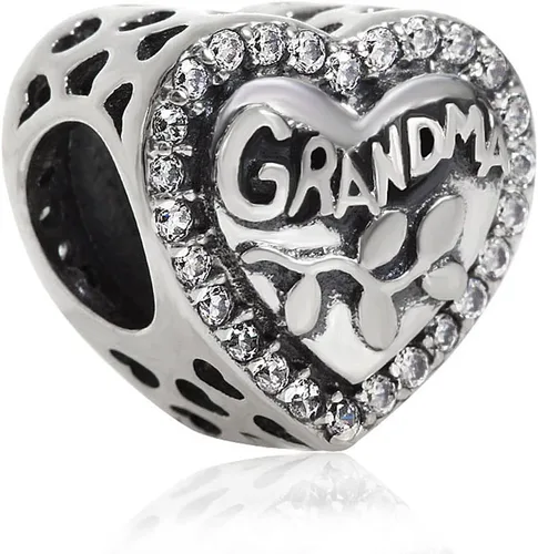 Vista 2 de Abalorio de plata de ley 925 con dije de corazón de amor y abuela para pulsera Pandora Plata