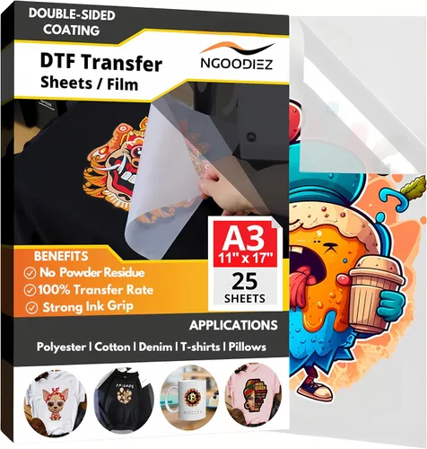 Vista 7 de NGOODIEZ Hojas de película de transferencia DTF A4 de 8.5 x 11 pulgadas, 25 hojas, papel DTF prémium para impresora DTF, revestimiento brillante